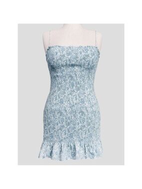 Abercrombie & Fitch Mini Boho Chic Smocked Dress L Icy Blue Coquette Cottagecore
